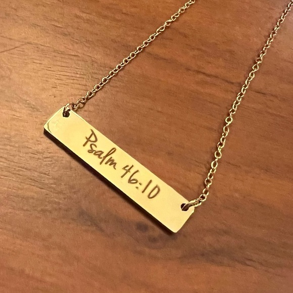 Bible Verse Gold Bar Necklace, Psalm 46:10 - Picture 2 of 3